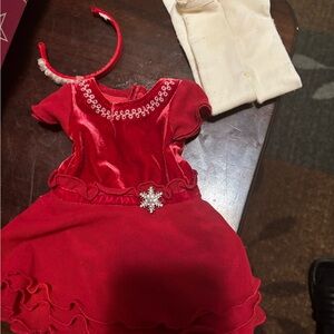 American Girl Red Velvet Holiday Dress with Snowflake Brooch and Headband